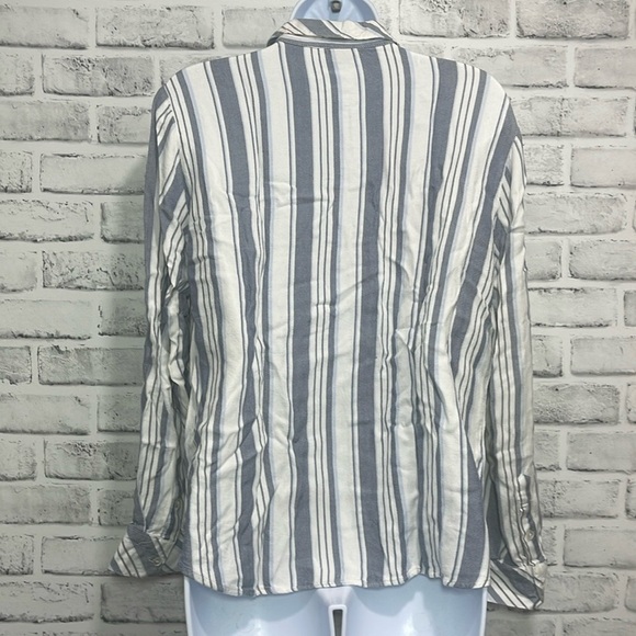 Sanctuary Tomboy Strip Shirt Roll Tab Sleeves Large - Picture 2 of 8